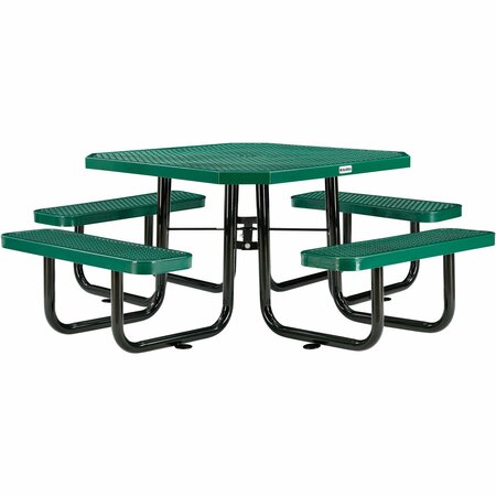 GLOBAL INDUSTRIAL 46in Octagonal Picnic Table, Expanded Metal, Green 436982GN
